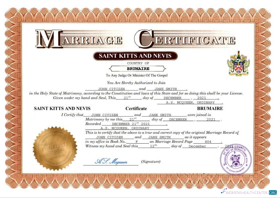 Download Saint Kitts and Nevis marriage certificate Word and PDF template Photoshop template